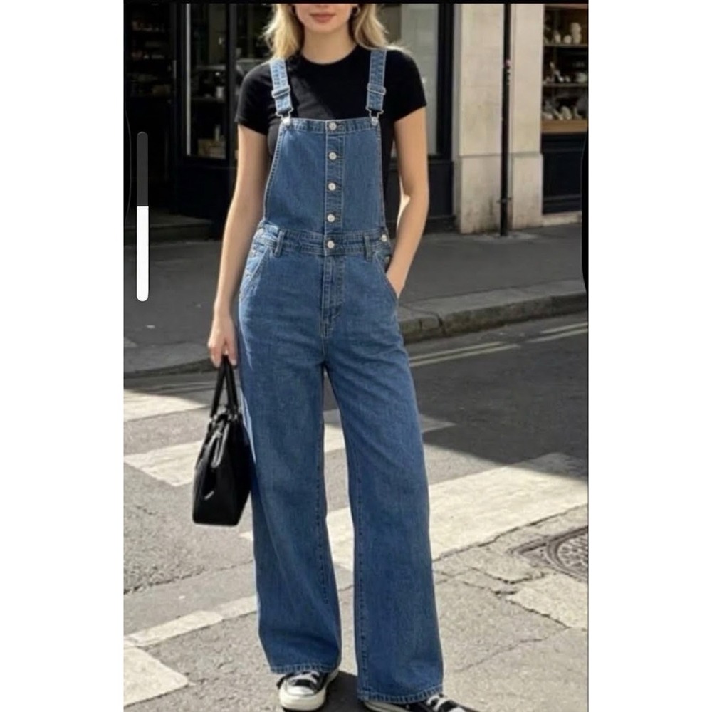 Universal Thread Women's Wide Leg Sailor Overalls Blue Denim Western Retro Sz 10